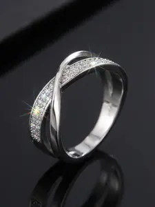 Women's X-Shape Dual Color Zircon Copper Material Ring, Simple Style Personalized Jewelry Accessory, Elegant Fashion Statement, Statement Rings