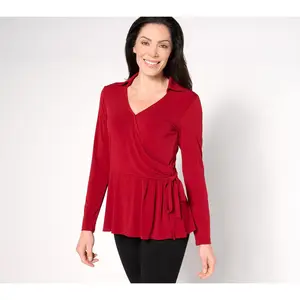 Susan Graver Liquid Knit Long-Sleeve Faux Wrap Top