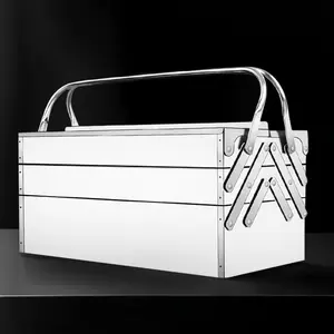 Stainless Steel Foldable Tool Box Cantilever Tool Box Organizer 3 Level and 5 Retractable Tray Compact Organizer Hardware Storage Box for DIY Outdoor & Construction Use