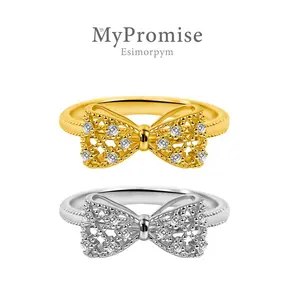 18K Gold-Plated Moissanite Dreamy Bow Ring Silver-Plated Eternal Knot Ring Silver-Plated Jewelry Perfect Birthday Engagement Wedding Anniversary Christmas Gift