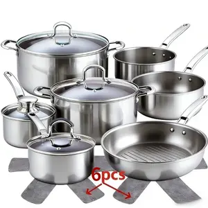 6-Piece Non-Stick Felt Pot Protectors, Heat Resistant Scratch-Proof Reusable Mats for Stove & Induction Cooktops, Space-Saving Portable Kitchen Pads