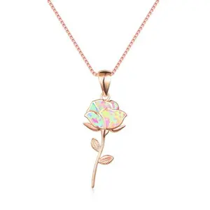 Loveden Beauty Beast Elegant Pink Opal Rose Pendant For Women Daily Collarbone Chain Rose Gold Opal Jewelry Necklace Valentines Day Gift