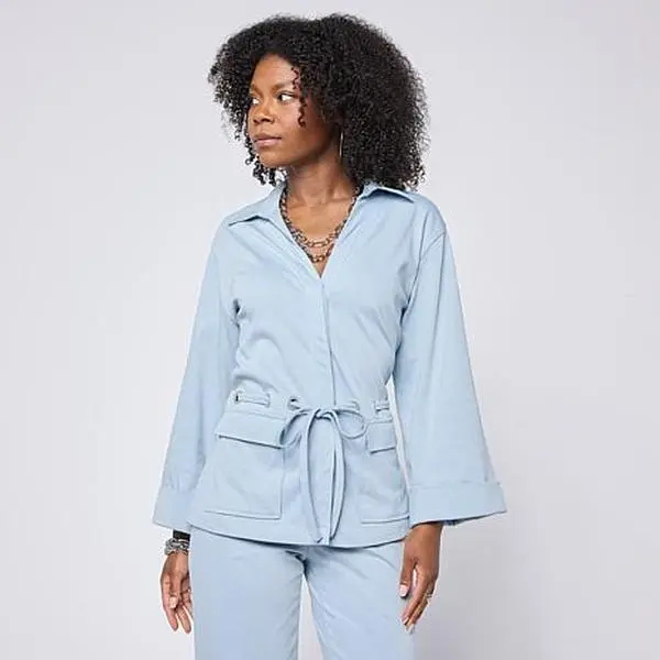 GREY by Jhoan Sebastian Grey Grey by Jhoan Sebastian Grey Knit Denim 3/4 Sleeve Collared Shacket