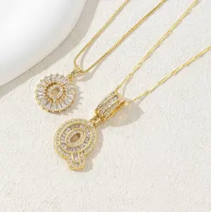 2 Count initial Letter Necklace Set with Zirconia Stones Golden/Silver Bubble Necklaces for Women Iced Out Necklace For Men Anniversary Gift Letter Alphabet Necklace Zircon Stone pendant necklace initial zirconia stone