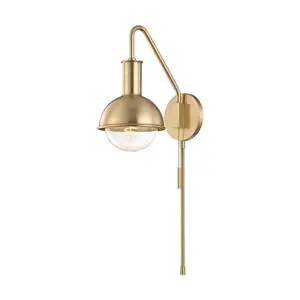 Riley Plug-In Sconce - Modern Exposed Lamp with Metal Bell Shade in Aged Brass, Old Bronze, Polished Nickel