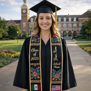 Personalized Flag Graduation Stole, Custom Mexican Grad Sash, Two Flag Yard Stoles, Class of 2026, Flag Graduation Sash