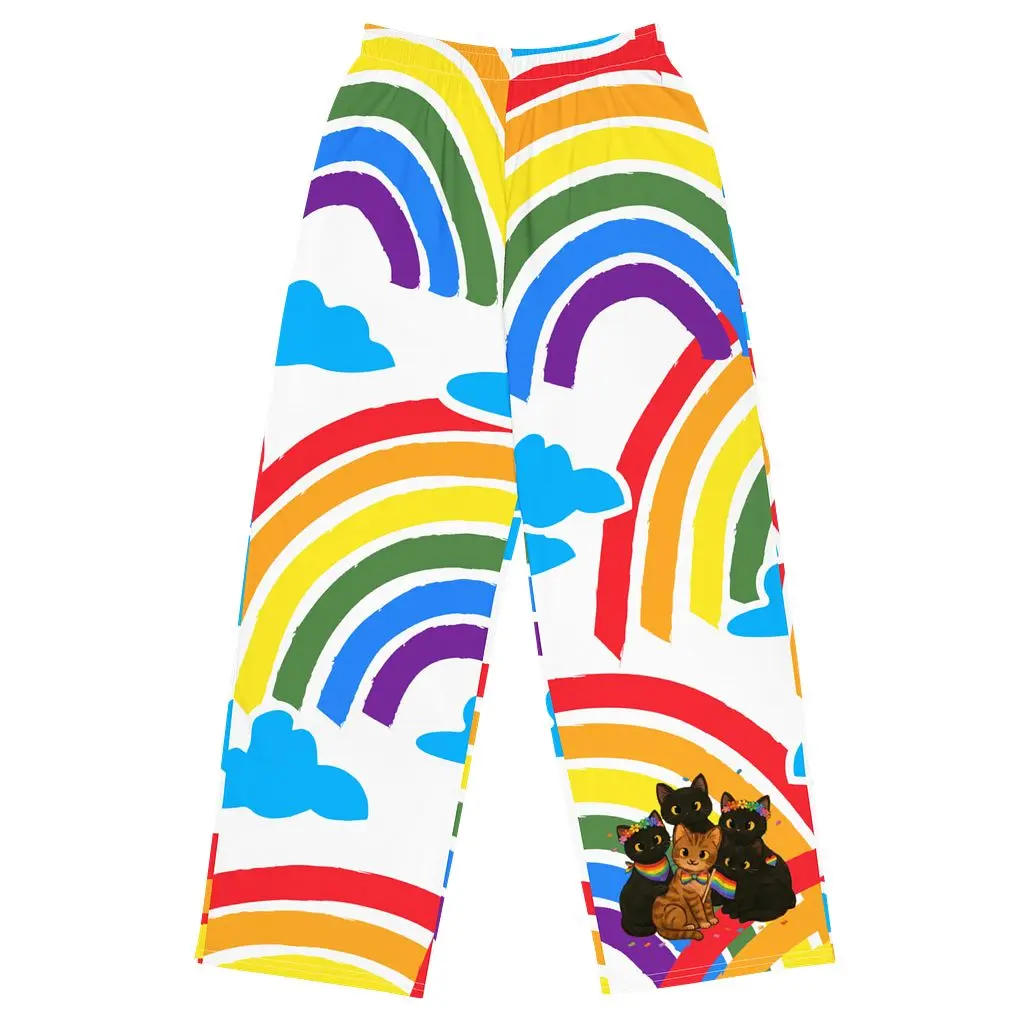 Women's All-Over Print Cloud Fashion Wide-Leg Pants, Unisex, 3 Pockets Design