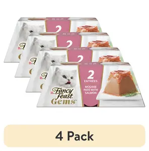 (4 pack) Purina Fancy Feast Gems Wet Cat Food Mousse Pate with Salmon and Halo of Savory Gravy (2) 2 oz Tubs