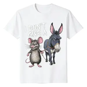 I Don't Give A Rat's Ass Funny Donkey Mouse Graphic T-Shirt, Cotton Casual Novelty Tee