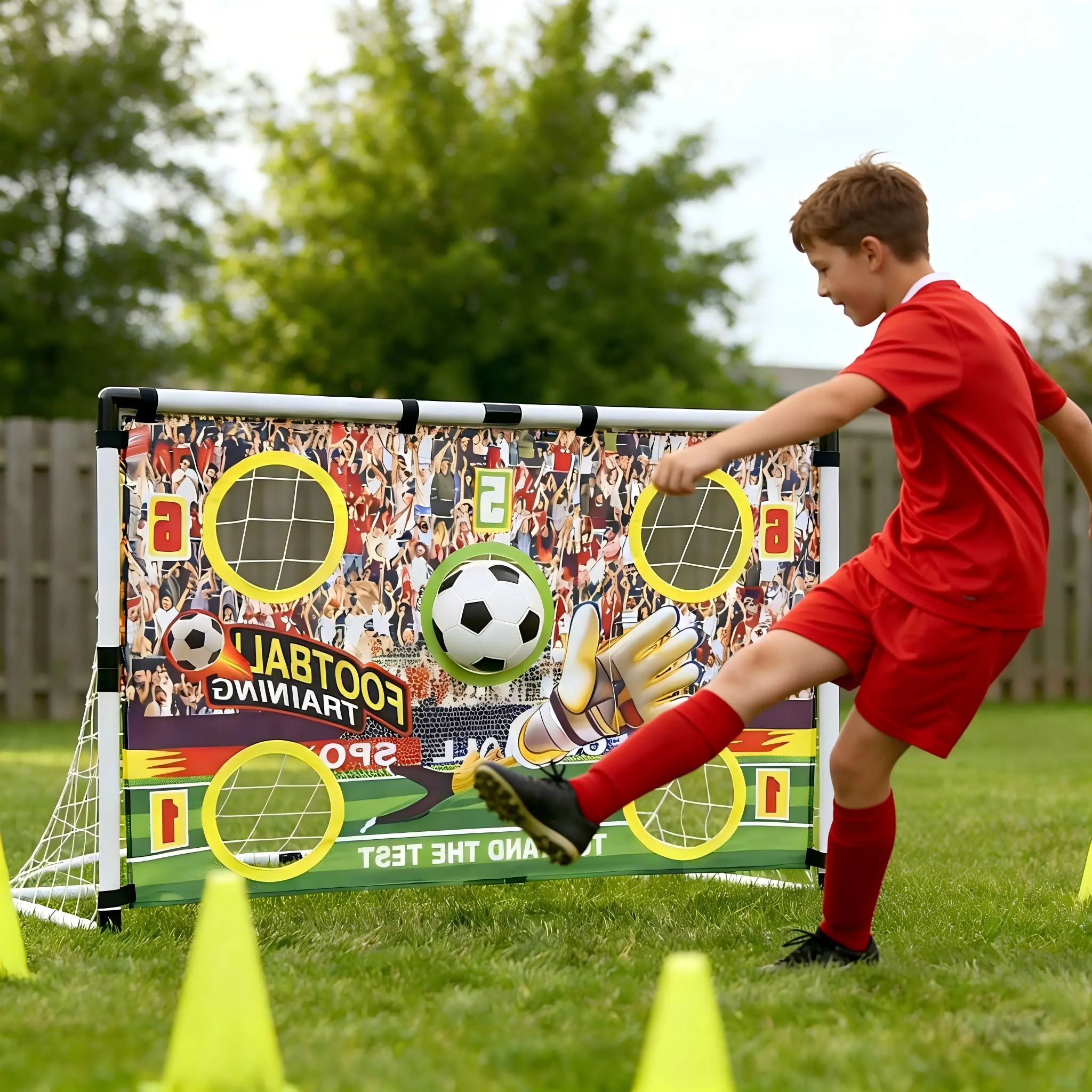 47 In Durable 2-in-1 Football Goal Frame Set - Portable Polypropylene Training Target Net with Rebounder, for Kids’ Soccer Practice, Parks, Professional Sports Gift (Soccer Balls Compatible), Outdoor Play, Backyard Soccer