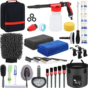 Car Detailing Kit (35Pcs, Black) – Foam Gun Sprayer, Collapsible Bucket, Brush, Mitt, Towels