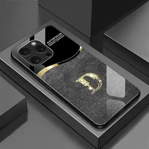 Suitable for [iPhone 16 Pro Max] New high-end flashing letter glass mobile phone case New business simple metal paint electroplated glass mobile phone case Affordable anti-fall and anti-fingerprint-888