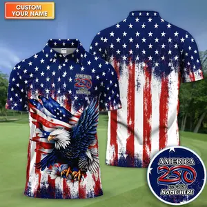 Personalized Patriotic Eagle Golf Pattern Shirt, America 250 Eagle Golf Shirt For Men, 4th Of July Gif