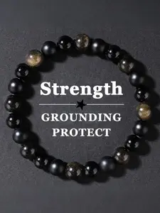 Black Obsidian Beaded Bracelet, Unisex Elastic Beaded Bracelet, Grounding Stone Bracelet, Wealth Magnet & Business Success Gift, Black Onyx Bracelet, Beaded Gemstones