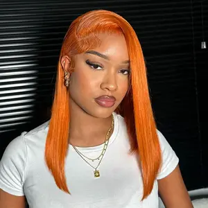 Ginger Orange Bob Wig Human HaIr Wigs 13x4 Lace Front Wigs for Black Women Straight Bob Wig Human Hair 180% Density Transpaent Lace Frontal Wig Short Bob 16 inch