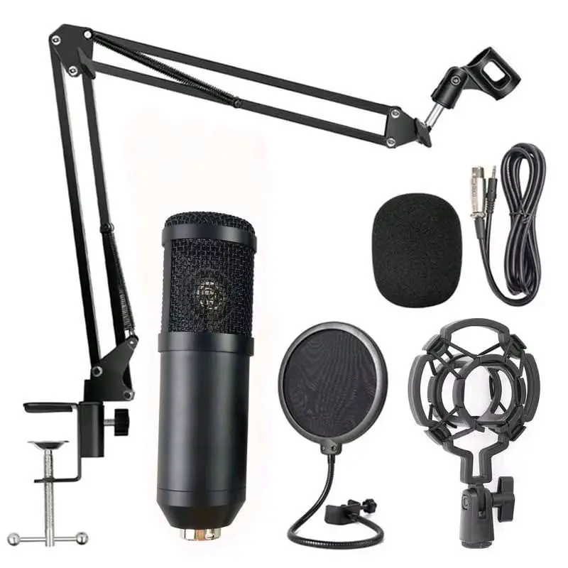 Microphone Podcast Equipment, Studio Recording & Broadcasting Mic with Adjustable Stand, USB Sound Adapter