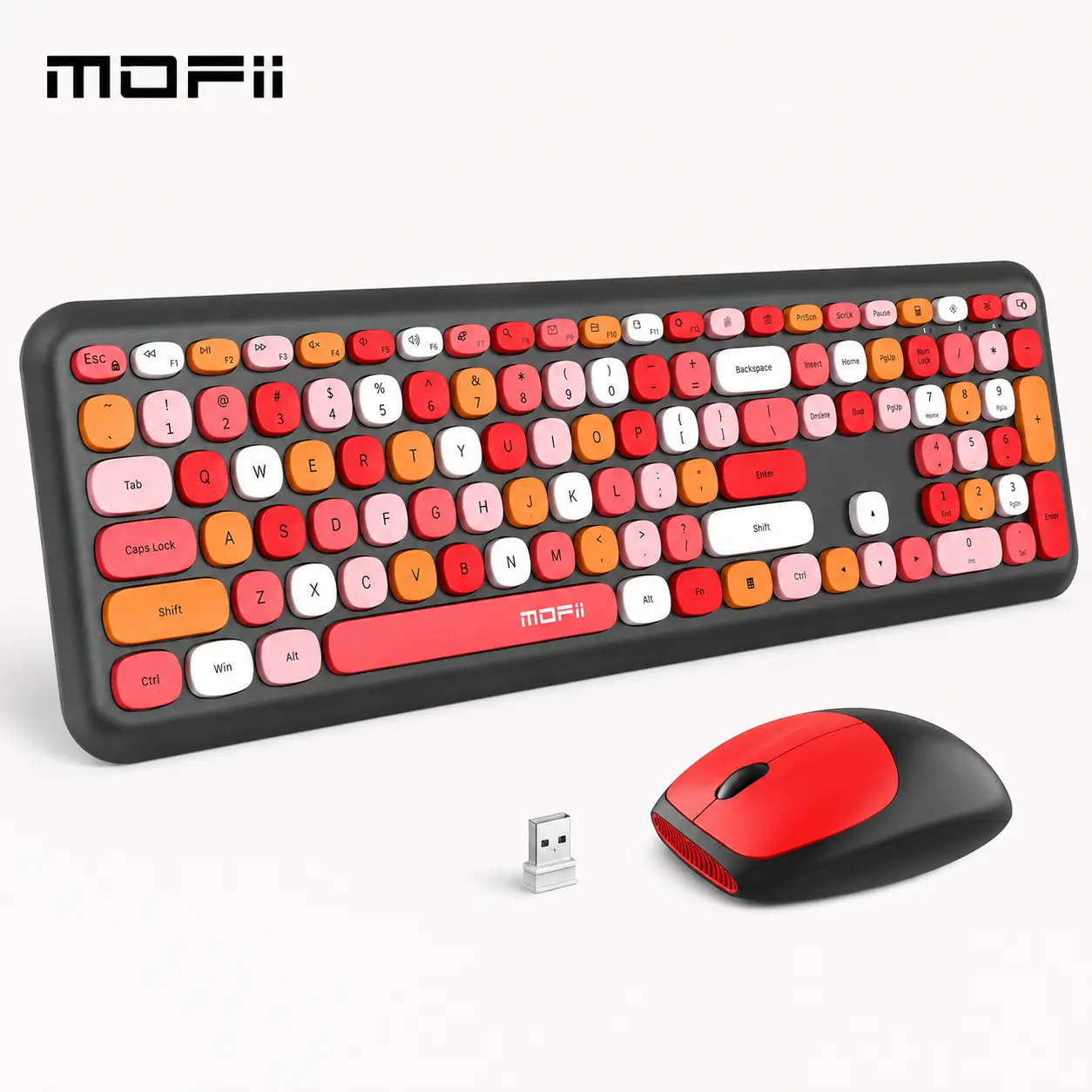 MOFII 2.4G Wireless Keyboard and Mouse Combo, Cute Candy Color 110-Key Full-Size Silent Keyboard & Slim Plug-and-Play Mouse Set for Laptop, PC, MacBook