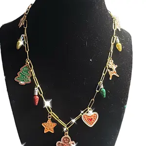 Gingerbread Christmas Charm Necklace for Women Plated Enamel customized jewelry christmas gift diy charm shine