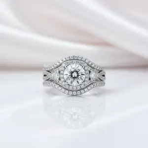 3 Piece Round Cut Diamond Option Engagement Ring Set