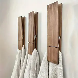 Rust-Proof Solid New Zealand Pine Wood Towel Rack Wall-Mounted Scandinavian Style with Large Clothespins for Bathroom Storage Wooden Inflatable Christmas Tree