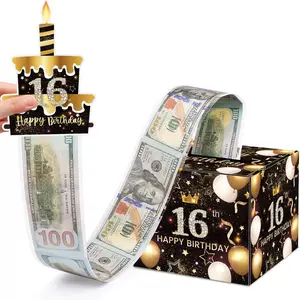 16th Birthday Money Box for Cash Gift, Surprise Pull Out Money Gift Box with 100Pcs Transparent Bags - Fun Ways to Give Cash as A 16th Birthday Gift for Girls Boys