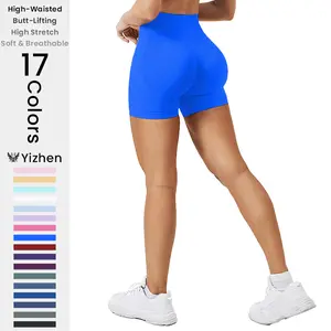 Yizhen High Waist Women's Workout Impact Shorts Scrunch Butt Lifting Gym Seamless Booty Biker Shorts for Fashion Fit Lifting Evelyn Ortiz Blue Compression Fabric Available