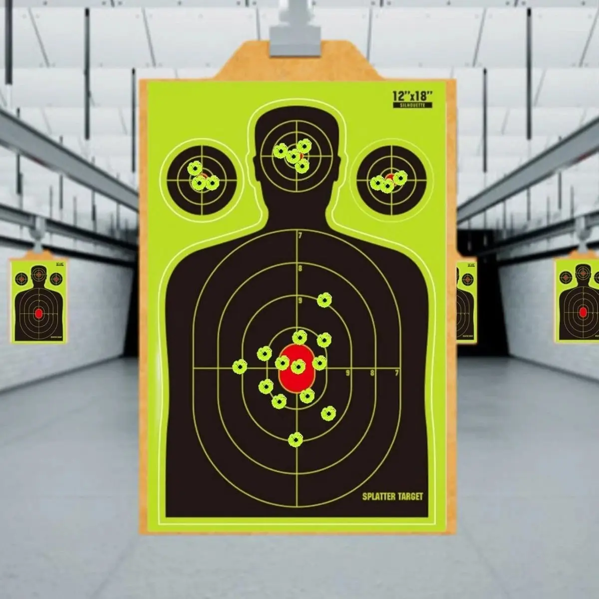 12x18in Splatter Shooting Targets - Silhouette Reactive Paper Targets with Bullseye Layout, Fluorescent Hits, Secure Sticker for Shooting Range, Target Shooting