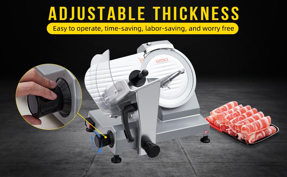 【GARVEE】Commercial Semi-Automatic Electric Deli Meat Slicers with 8, 10, and 12 Inch Blades, Power 180W-370W, Adjustable Thickness, Ideal for Meat, Cheese, Bread, Vegetables, and Fruit, Easy to Clean for Home and Commercial Use