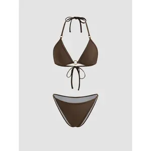 Cider V-neck O-ring Halter Bikini Set