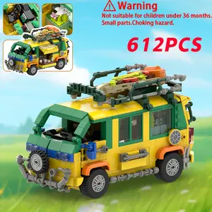 Popular Movie Inspired Pizza Van Building Bricks Set, Openable Doors , Creative Construction Toy for Movie Fans & Collectors