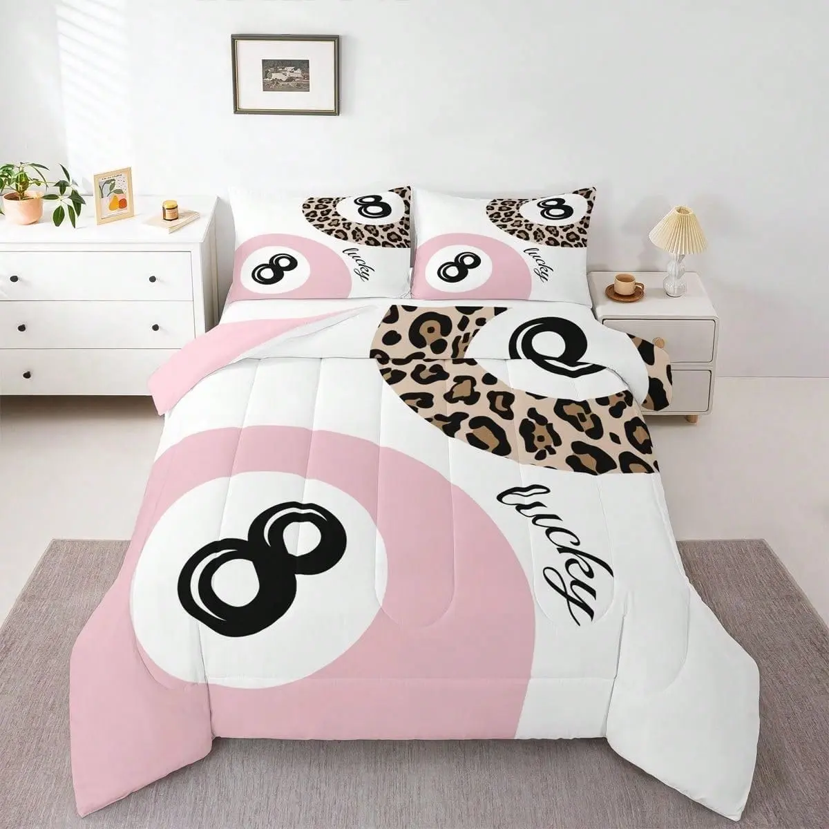 3-piece college style Lucky 8 Ball Quilt Set - Soft and warm, suitable for all seasons, 200gcm quilted filling, including 1 quilted quilt and 2 pillowcases (excluding pillow core) - Suitable for bedrooms, dormitories, air-conditioned rooms
