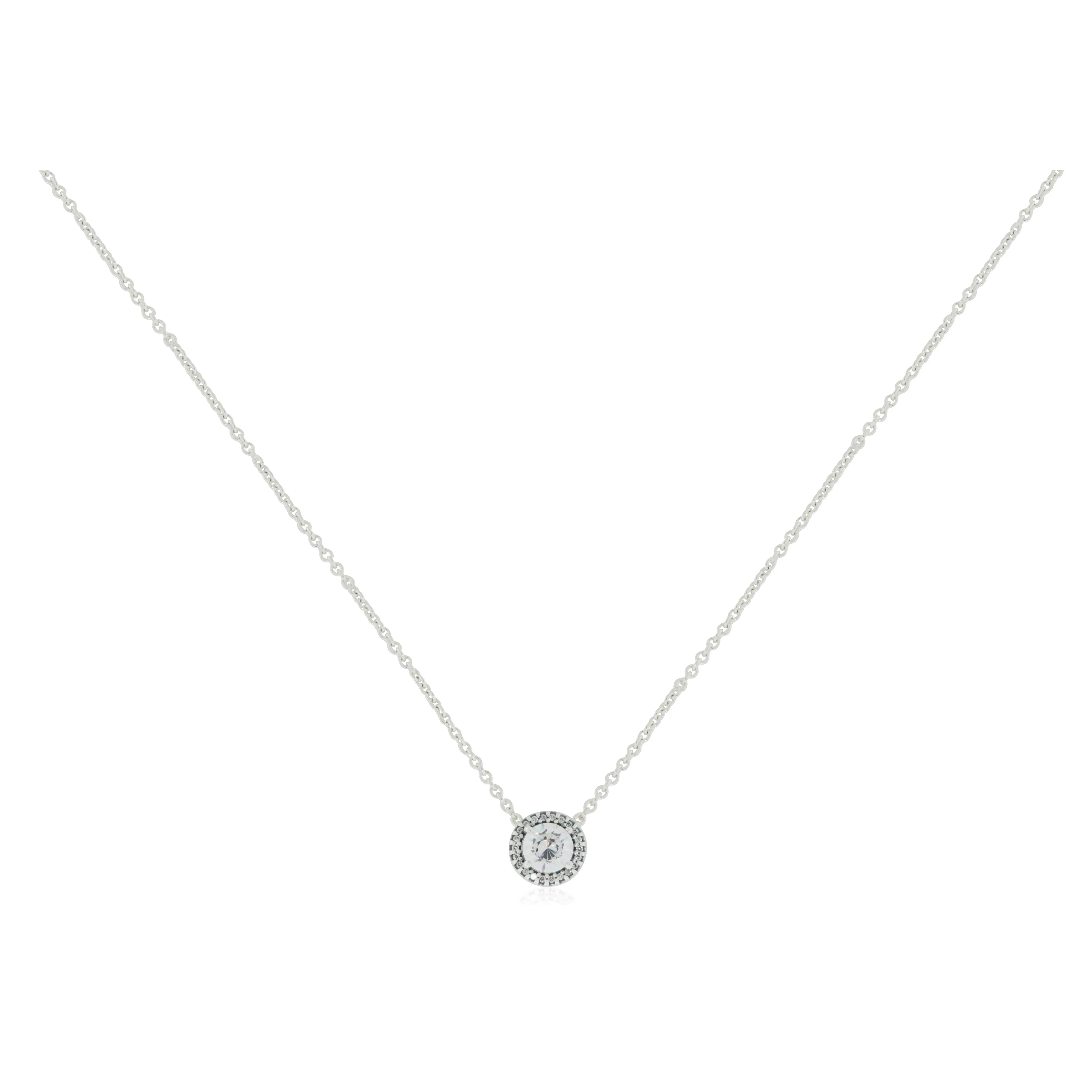 PANDORA Vintage-Inspired Sterling Silver Necklace, Round Halo Pendant with Shimmering Cubic Zirconia, Adjustable CZ Chain for Women, Necklace Gift, Decorative Necklace