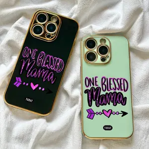 One Blessed Mama Quote TPU Phone Case Heart Arrow Pattern Compatible with iPhone 17 Pro Max 15 Plus 14 Pro 13 12 11 XS Max XS XR Shockproof Anti-Fall Protective Case Gold Frame Protection Cover