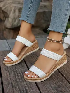 Women's Fashionable Woven Rope Design Wedge Sandals, Casual Comfortable Slingback Sandals for Summer, Non-slip Platform Sandals for Daily Wear, Walking Shoes