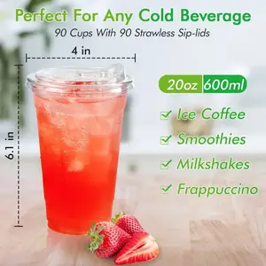 20pcs 16oz Bulk Plastic Cups with Direct- Lids Disposable Coffee Protein Shake and Juice cup Cups Round Bases No Handles Portable Birthdays Wedding Parties| BPA Free PET Reusable Large party drink iced Pop Cups Cocktail Cups outdoorfun
