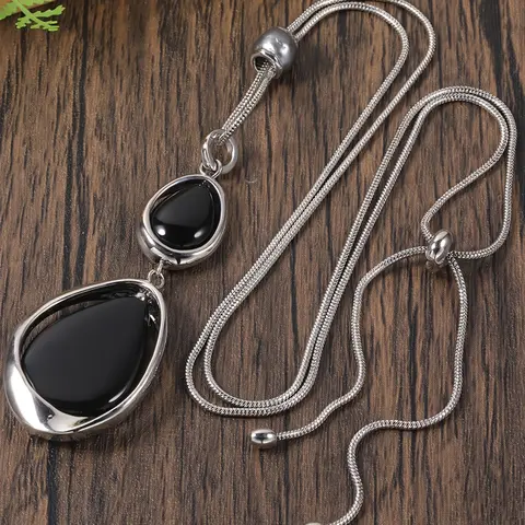 Vintage Ethnic Style Irregular Geometric Resin Pendant Necklace, Fashion Necklace, Boho Style Jewelry, Everyday Wear Jewelry, Adjustable Length, Simple Women's Daily Wear Long Sweater Chain, Alloy Necklace, Boho Necklaces