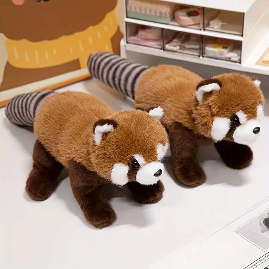 1pc Short Soft Short Plush Red Panda Stuffed Toy with Striped Tail - Hug Pillow for Home House Decoration, Ideal Birthday Gift for Kids & Family, Ultra-Realistic