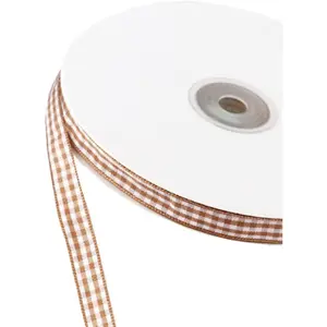 50 Yards Coffee Gingham Ribbon for  Wrapping, 3/8inch Plaid Fabric Ribbon for Bow, Checkered Sewing Trim for Flower Bouquet Upholstery Decorative Accents  Making
