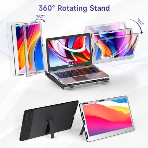 F2 Triple Portable Monitor Extender Aluminum Alloy Dual 14'' Display Multi-angle FHD 1080P IPS Type-C/Mini HDMI Laptop Screen Extender Working with Surface Compatible with Windows/MAC/Chrome/Linux