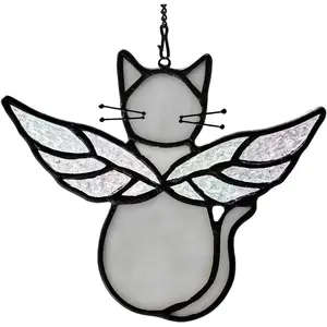 Gray Cat Memorial Suncatcher for Window Angel Cat Stained Glass Window Hangings Cat Loss Memorial Gifts for Cat Lovers Women