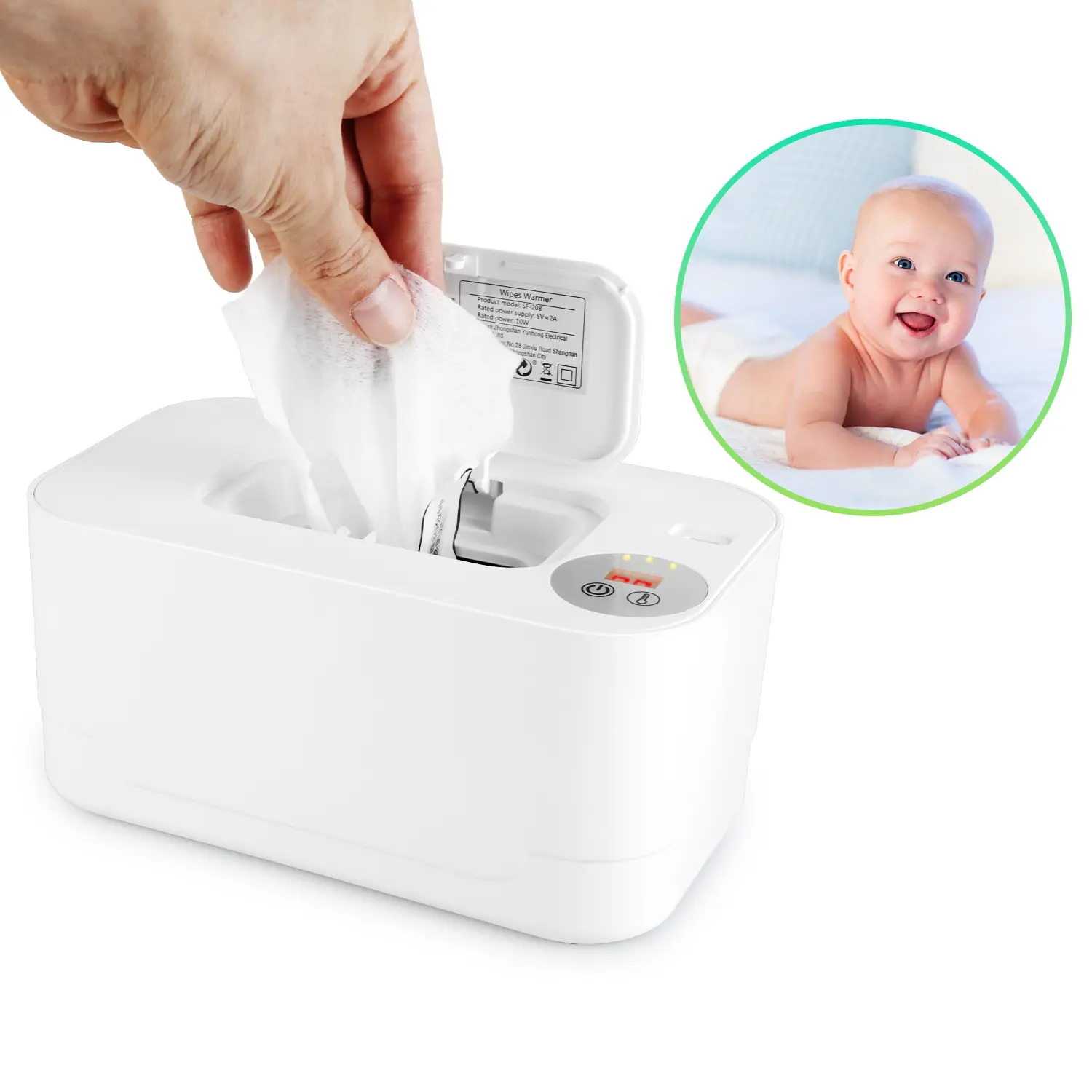 Bathroom Wipe Warmer Dispenser (1 Pack) - 5V 2A Type-C Powered, 3 Adjustable Temperature Modes, Large Capacity Compact Storage Container with Built-in LED Lights, 10W Rated Power, Even Warmth for Household Vanity Care
