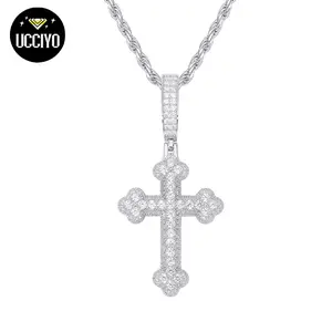 【#P440】Original Design S925 Sterling Silver Synthetic Moissanite Pendant Necklace Cross Pendant Suitable for Men and Women Hip Hop Jewelry Gift summerwins