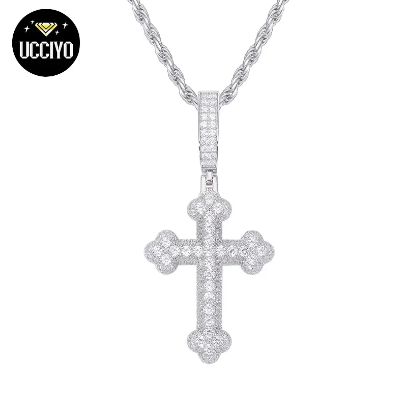 UCCIYO Cross Pendant P440 Original Design S925 Sterling Silver Synthetic Moissanite Pendant Necklace Suitable for Men and Women Hip Hop Jewelry Gift summerwins【#P440】
