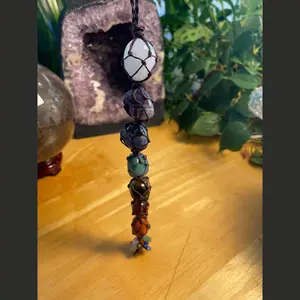 Hand Knitted Natural tumbled stone Crystal Chakra hanging decoration, car decoration