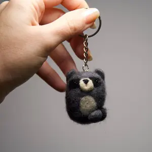 Hand needle felted racoon keychain