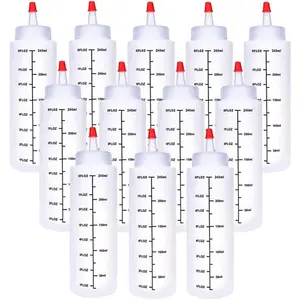12 Pack 8 oz/240 ml Squeeze, Squirt Bottle with Red Tip Cap and Black for Ketchup, Sauces, Syrup, Dressings, BBQ, Crafts and More