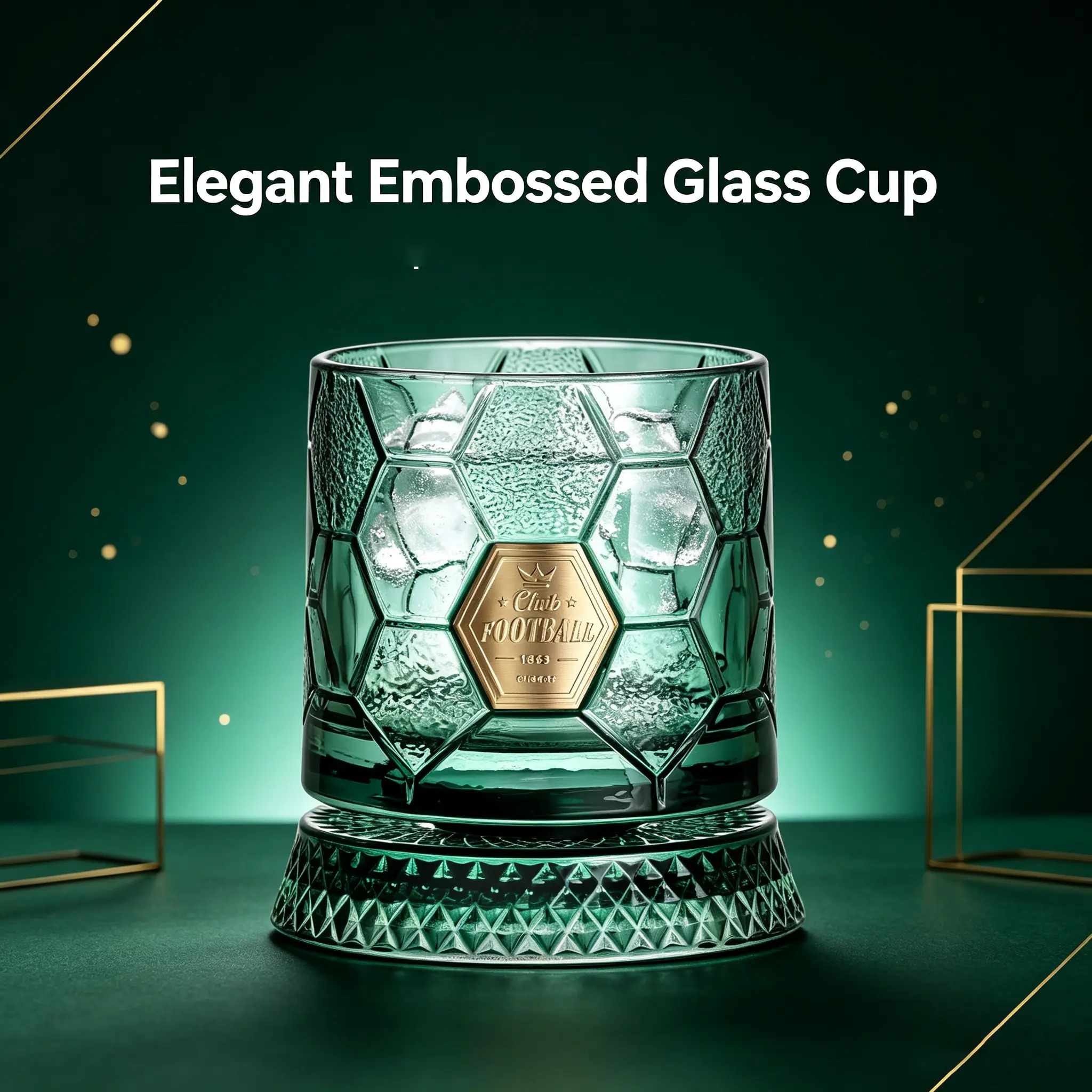 12oz Stylish Lead-Free Glass Tumbler Set, Thick Engraved Football Pattern Hexagonal Grid Spinning Crystal Cups, Lightweight Kitchenware for Home Bar Decor, Water & Coffee, Set Of Two