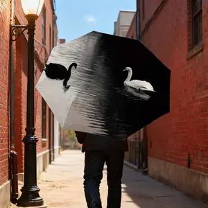 Swan Lake Art Automatic Umbrella, High-End Rain and Sun Use, UV Blocking Sunshade, 8-Rib Folding Umbrella, Model_xinghao Bys558