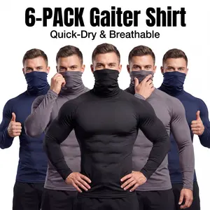 【6-Pack】Men's Built-in Mask Sun Shirts - Long Sleeve Quick Dry Athletic Workwear for Fishing & Outdoors
