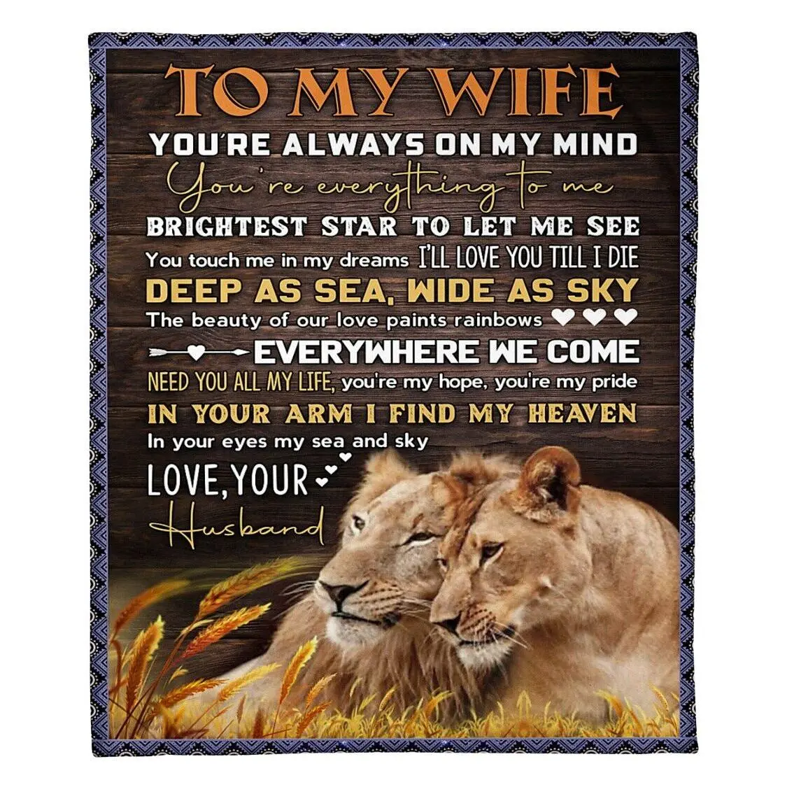 Cozy Blanket Throw - Heartfelt Polyester Fleece Sherpa Lions Gift from Husband to Wife, Christmas Gift for Home Sofa Indoor Outdoor Use, Heartfelt Gift Blanket